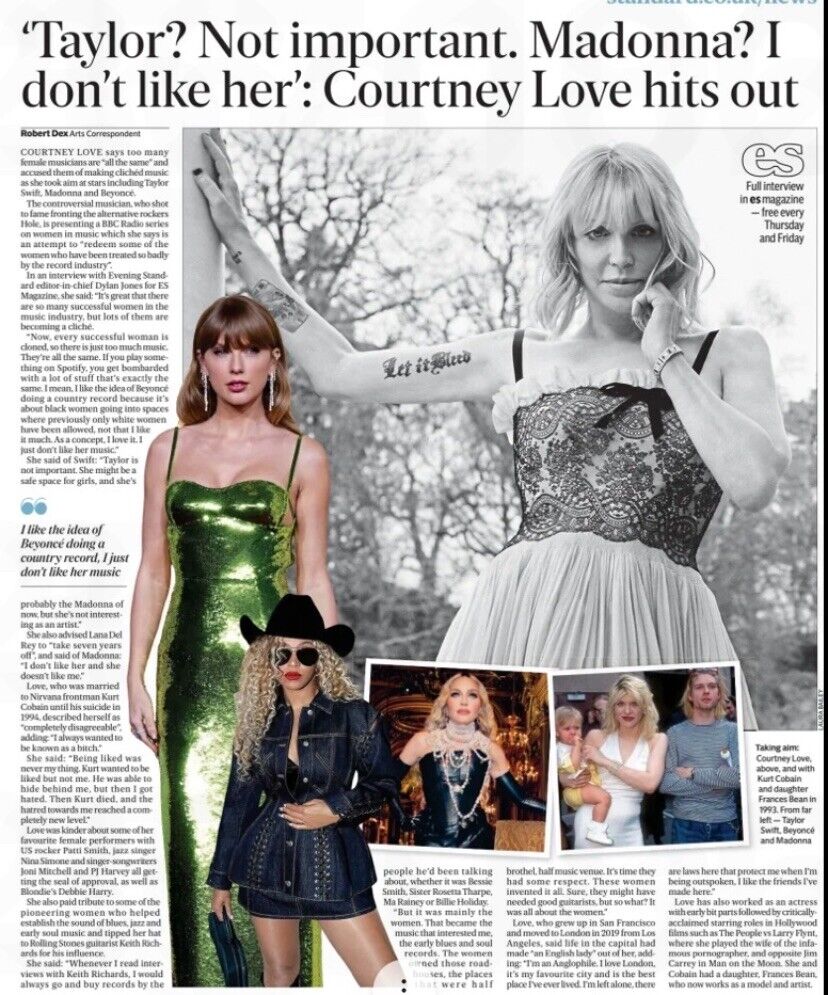 Courtney Love Madonna Taylor Swift Beyonce Kurt Cobain Newspaper Clipping 2024