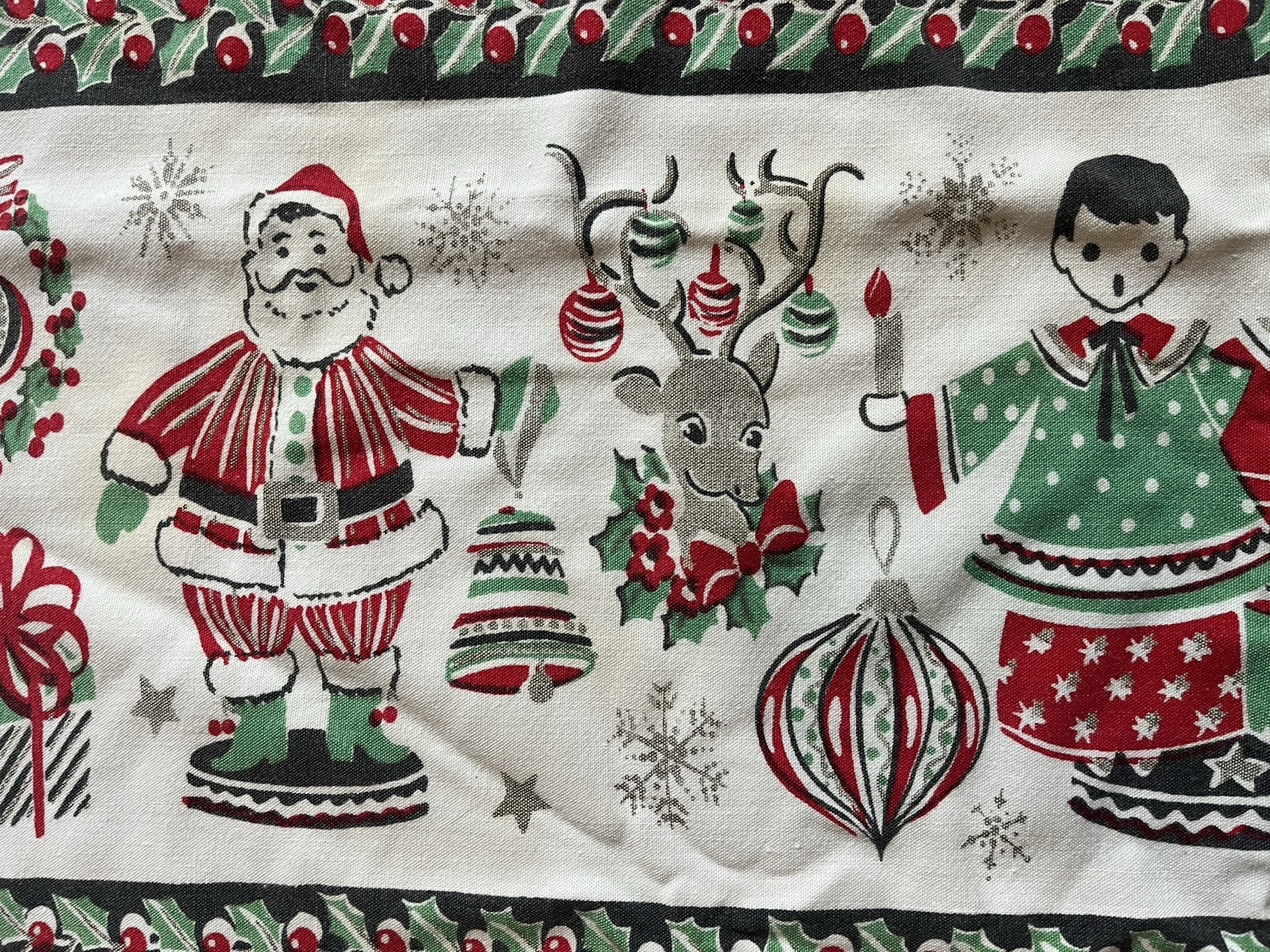 Vintage Mid-Century Christmas Tablecloth Santa Reindeer Angels 59x65" READ Vintage Mid-Century Christmas Tablecloth Santa Reindeer Angels 59x65" READ