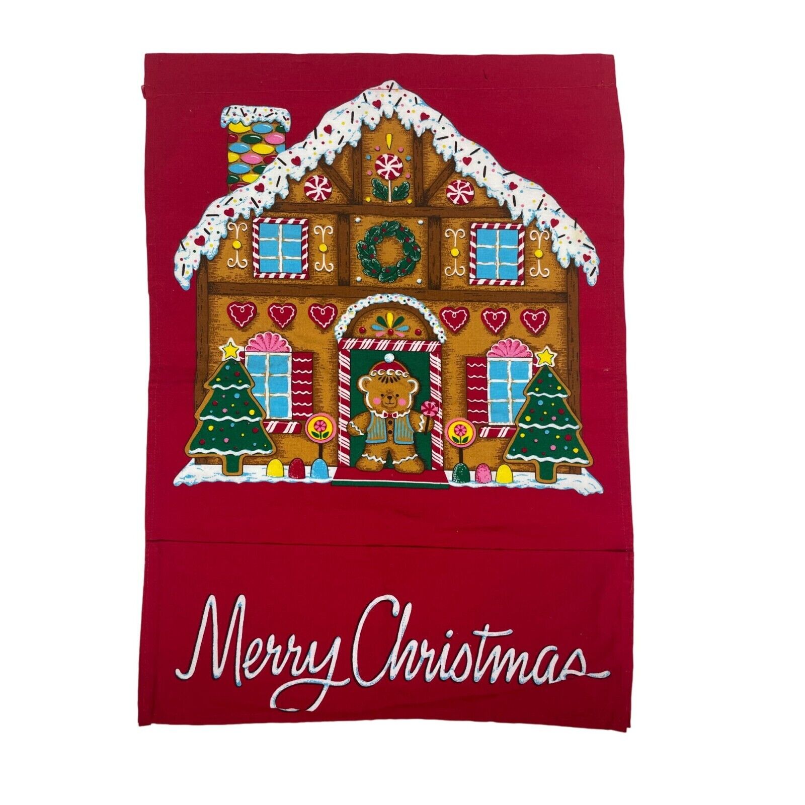 Vintage Handmade Gingerbread House Christmas Card Holder 1980's Fabric