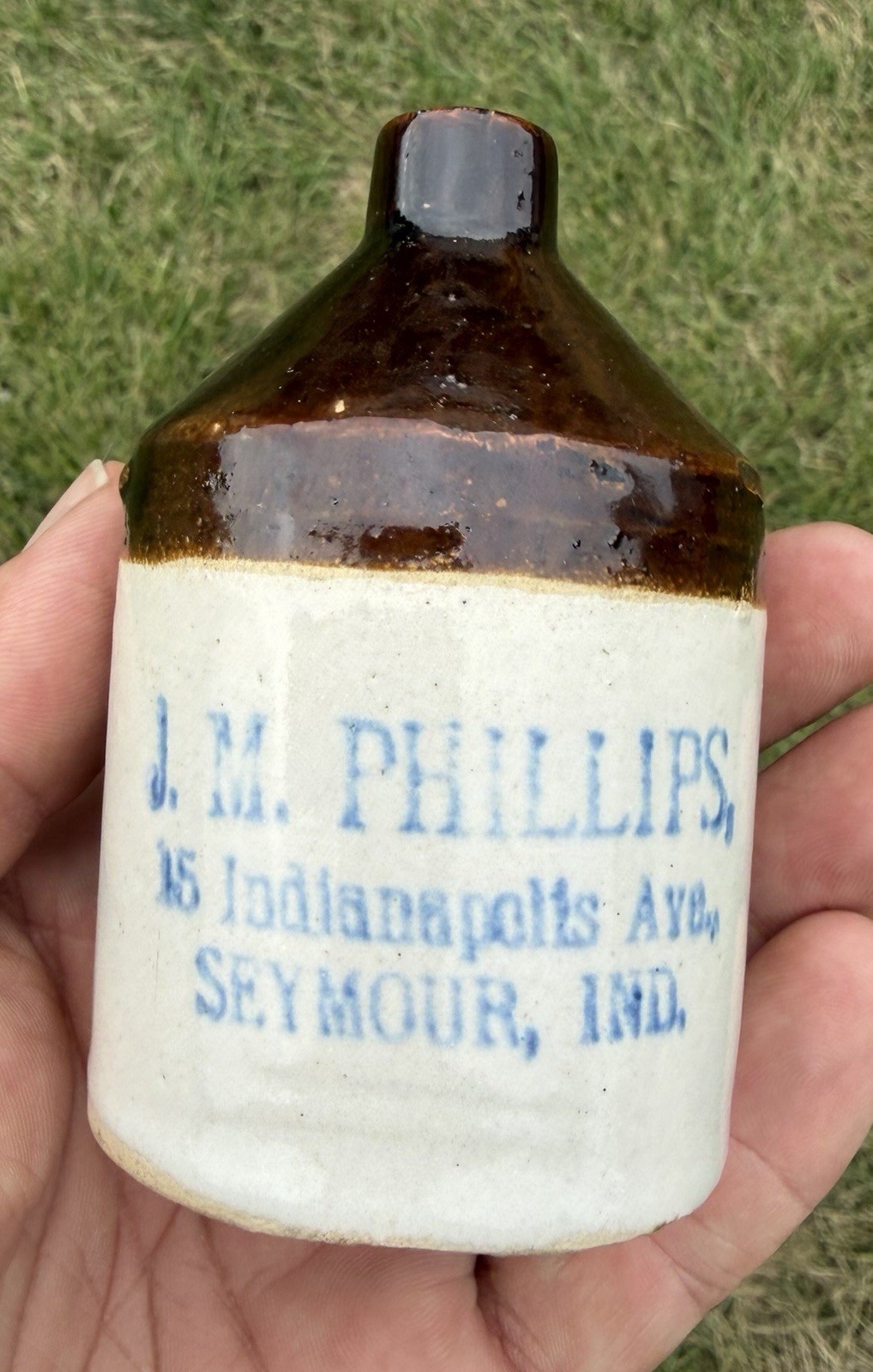 Antique J.M. Phillips Seymour Indiana Mini Jug Saloon General Store Stoneware Antique J.M. Phillips Seymour Indiana Mini Jug Saloon General Store Stoneware