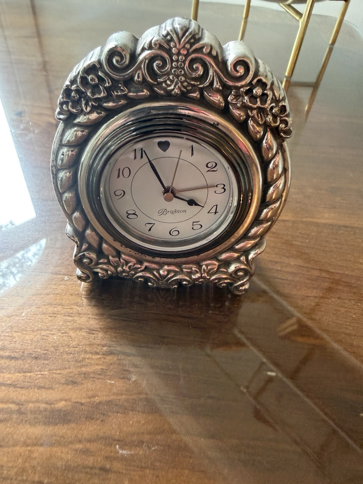 Gorgeous Vintage Brighton Victorian Style Silver Tone Desk Clock Heavy