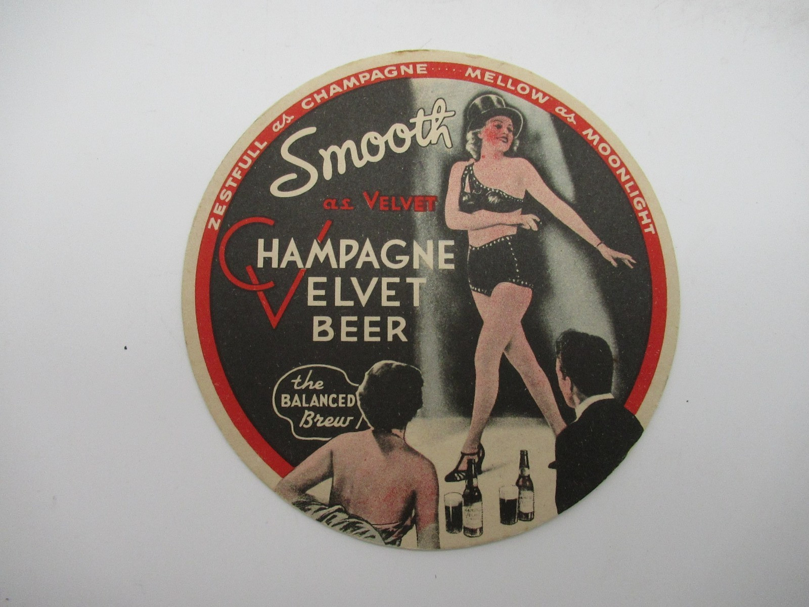 Vintage 1940s CHAMPAGNE VELVET BEER Coaster Terre Haute Brewing Co Vintage 1940s CHAMPAGNE VELVET BEER Coaster Terre Haute Brewing Co