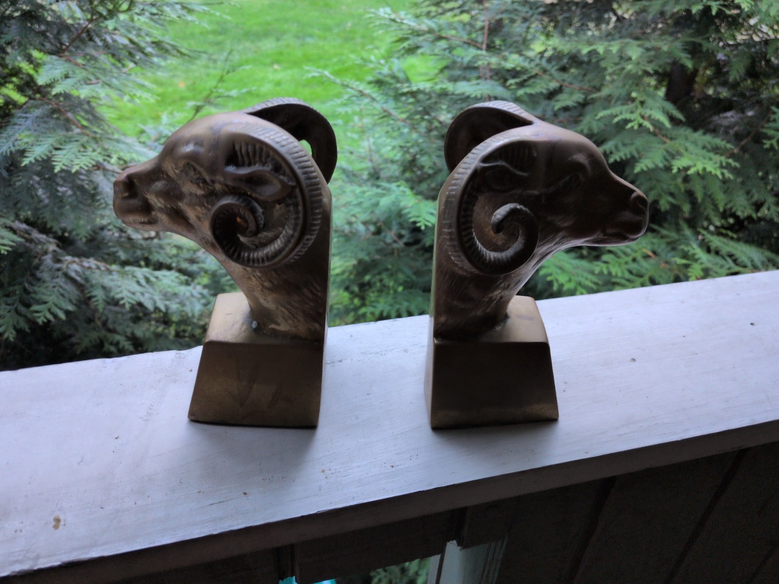 Vintage Ram Head Bookends Brass Finish Set of 2 Heavy Art Deco Style Vintage Ram Head Bookends Brass Finish Set of 2 Heavy Art Deco Style