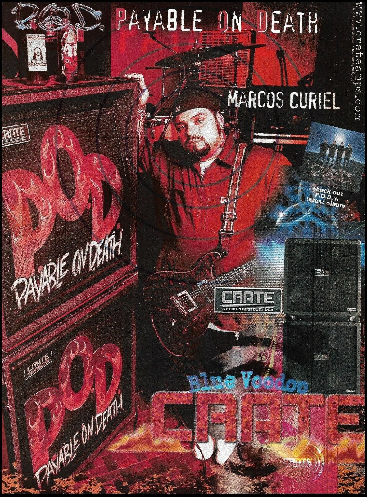 P.O.D. Marcos Curiel 2001 Crate Blue Voodoo guitar amp advertisement 8x11 ad pri