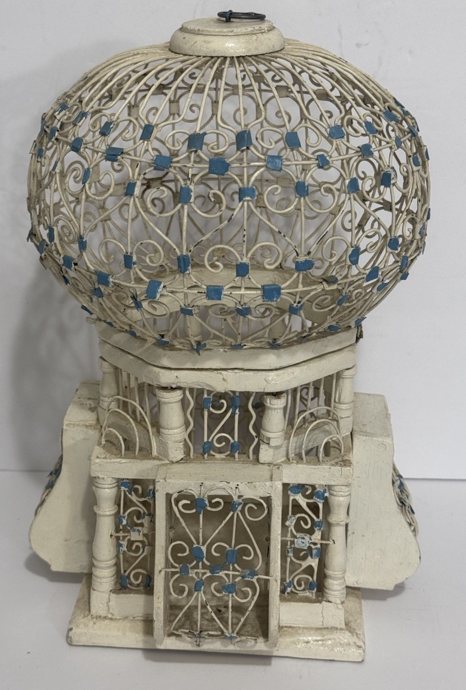Antique Victorian Style Bird Cage Wood Wire Sphere Hot Air Balloon- White/Blue Antique Victorian Style Bird Cage Wood Wire Sphere Hot Air Balloon- White/Blue