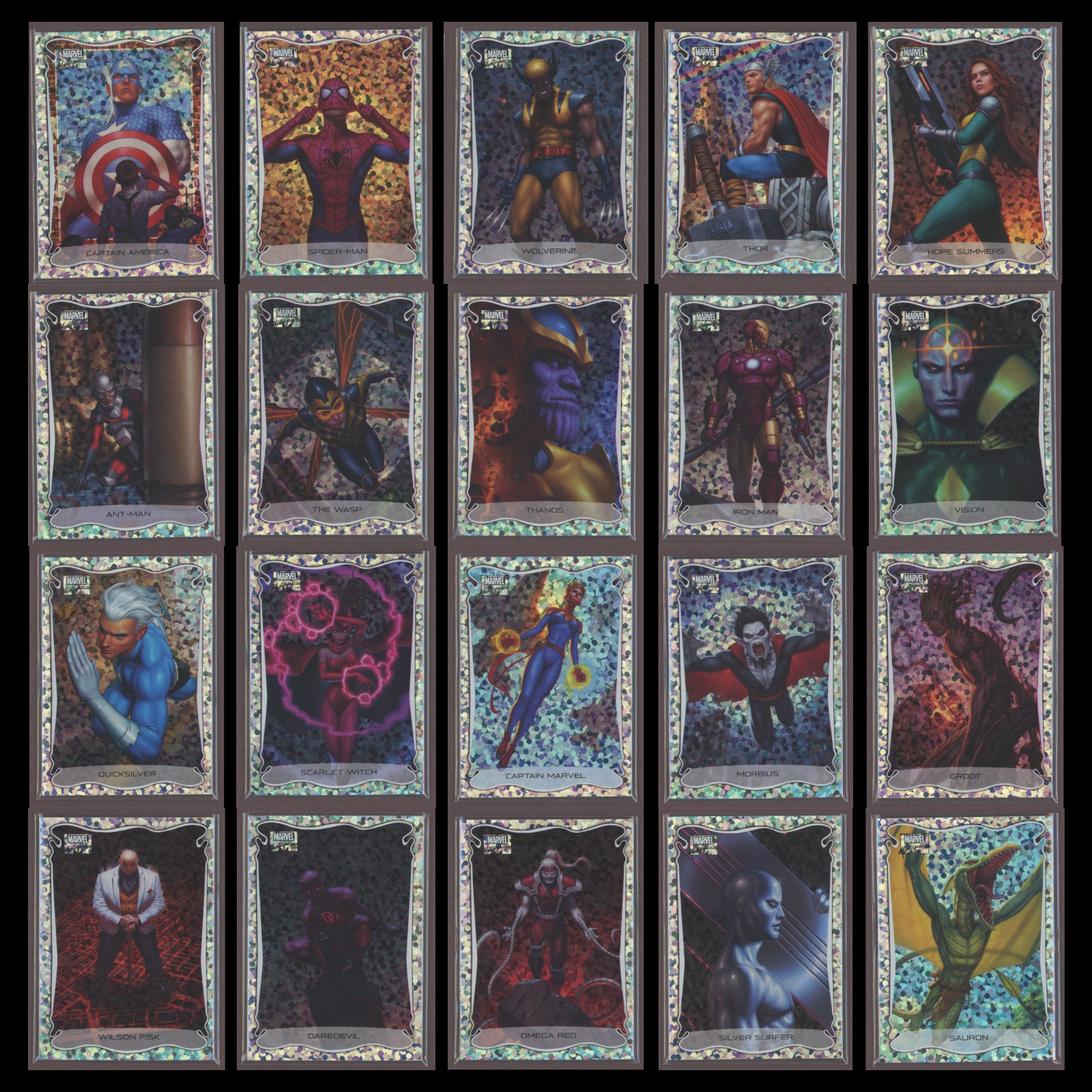2022 Upper Deck Marvel Masterpieces Holofoil Small Dots Set Cards 1-20 Spiderman 2022 Upper Deck Marvel Masterpieces Holofoil Small Dots Set Cards 1-20 Spiderman