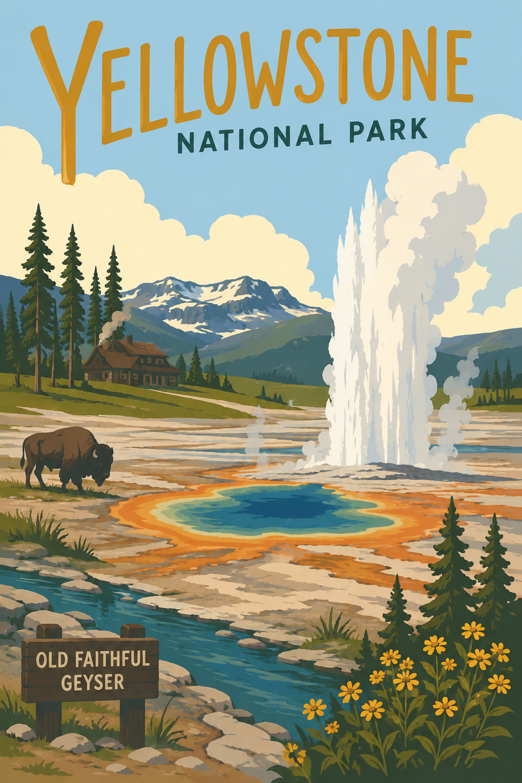 Yellowstone National Park Poster Old Faithful Wyoming Wall Art 13x19 Matte Print