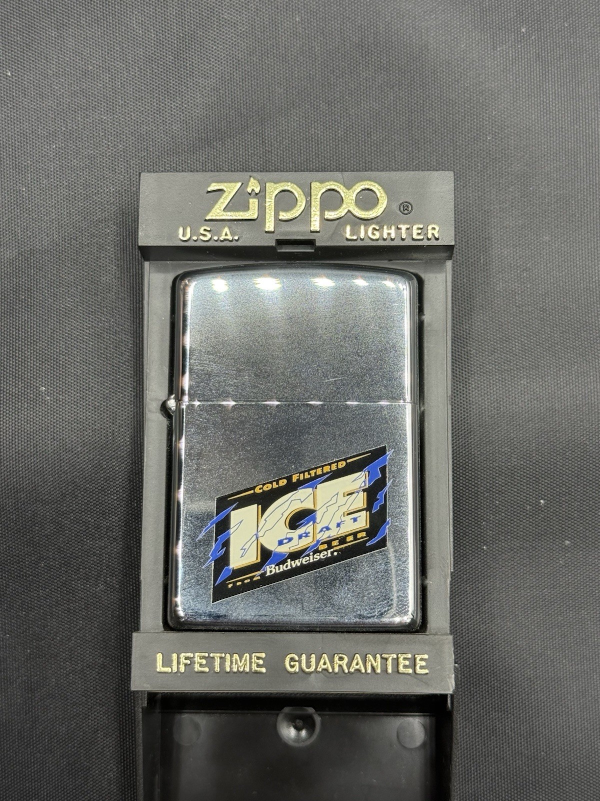VINTAGE 1995 BUDWEISER ICE DRAFT BEER HIGH POLISH ZIPPO LIGHTER MIB RARE