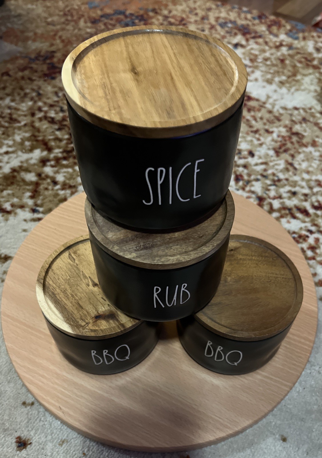 Rae Dunn Black Spice BBQ Rub Stacker With Lids - 4 Piece Wih Lids