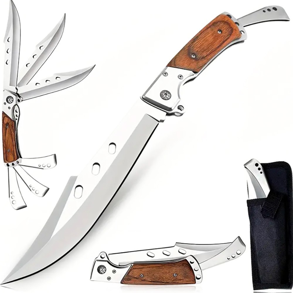 12.9-inch mahogany handle camping folding pocket knife hunting folding knife 12.9-inch mahogany handle camping folding pocket knife hunting folding knife