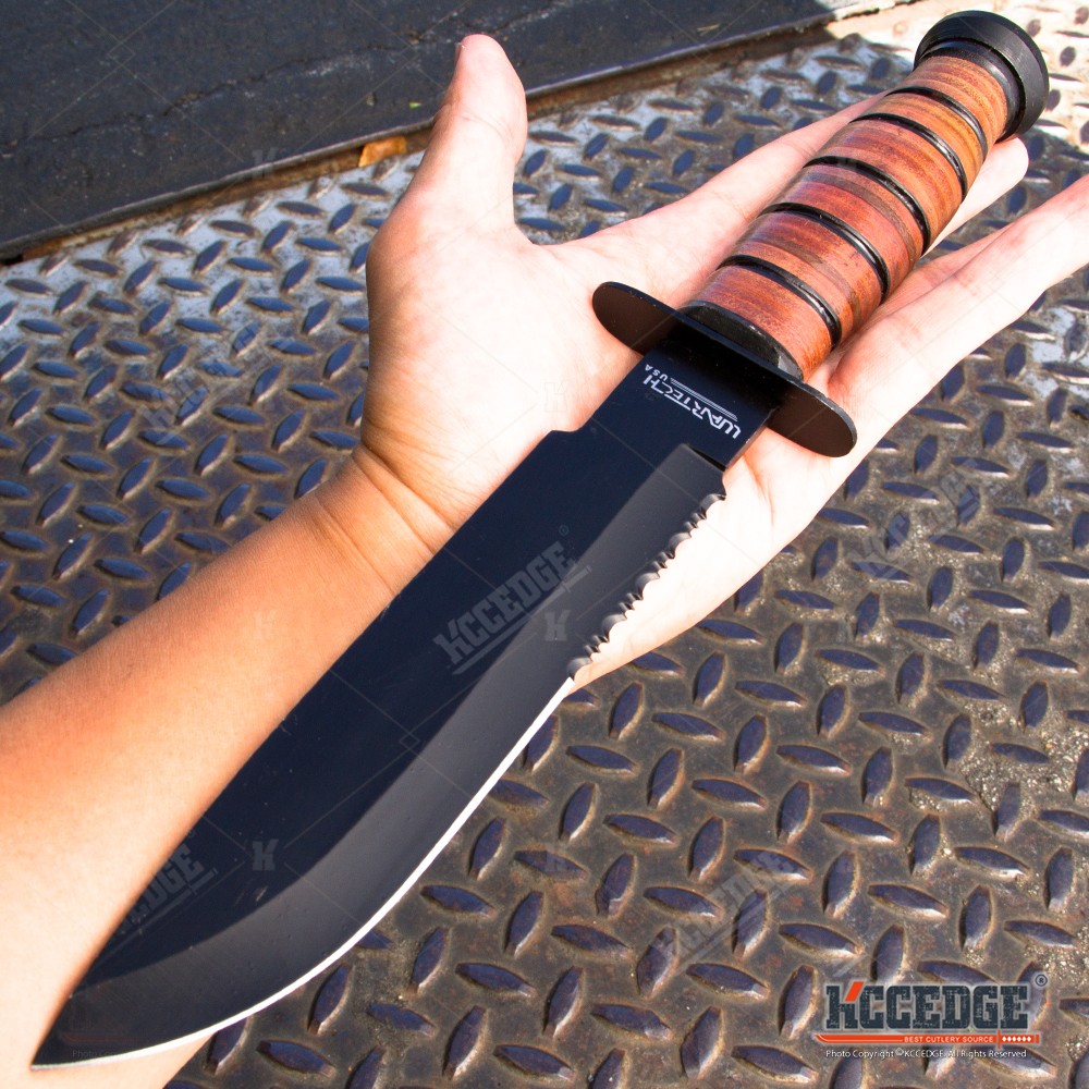 WARTECH 12" MILITARY USMC Tactical Fixed Blade Fighting Knife Black Coated Blade WARTECH 12" MILITARY USMC Tactical Fixed Blade Fighting Knife Black Coated Blade