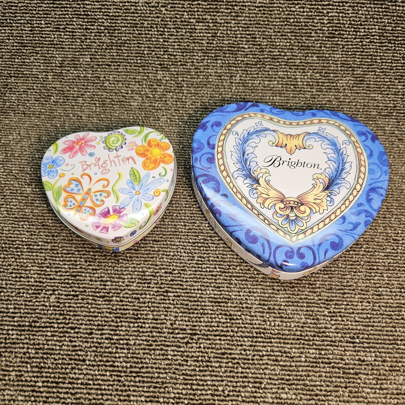 2 Brighton Heart Shaped Tins Jewelry Holder~Empty