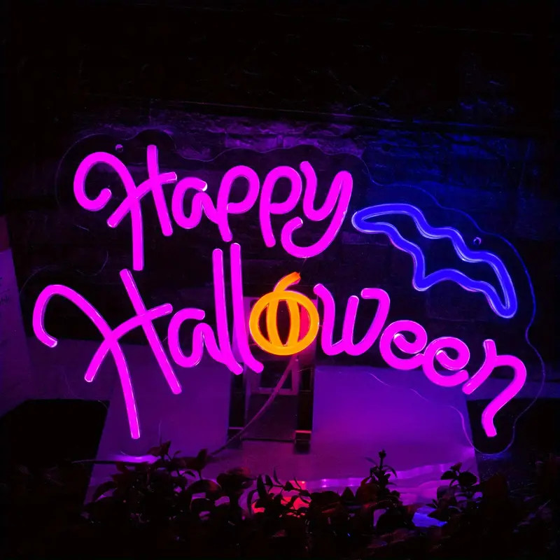 Happy Halloween Neon Sign Wall Decor LED Lights Spooky Party Hallows’ Eve Decor Happy Halloween Neon Sign Wall Decor LED Lights Spooky Party Hallows’ Eve Decor