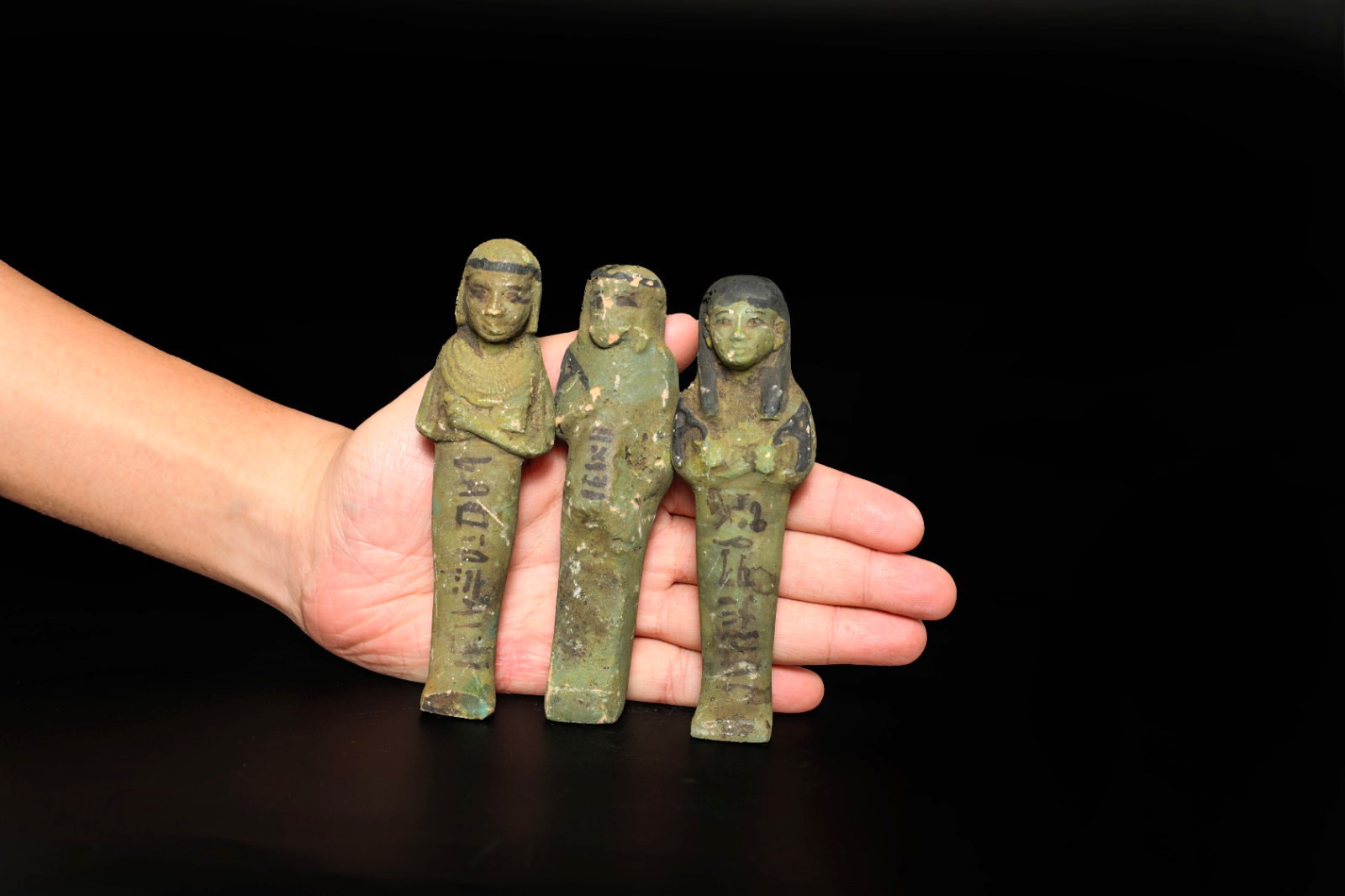 Authentic Ancient Egyptian Antiques Ushabti Set of 3 Faience Servant Figures BC Authentic Ancient Egyptian Antiques Ushabti Set of 3 Faience Servant Figures BC