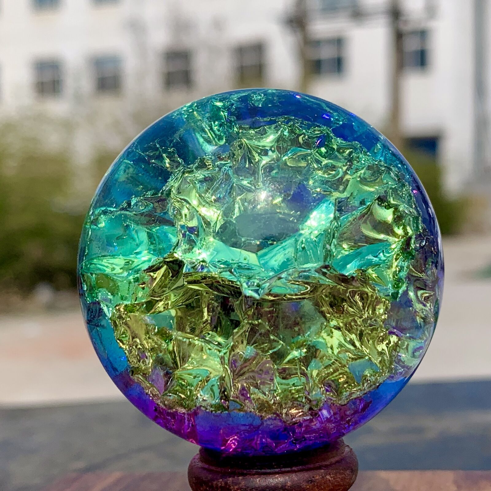 167G Natural Titanium Rainbow Quartz sphere Crystal ball Healing