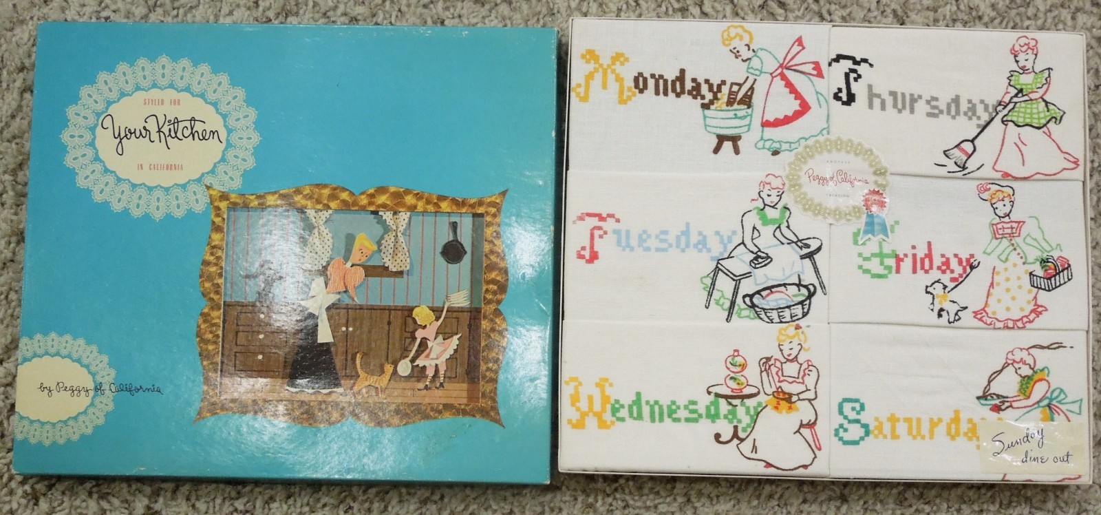 RARE Vtg 1950's Boxed Set Peggy of California Days of Week Kitchen Towels ~ NIB RARE Vtg 1950's Boxed Set Peggy of California Days of Week Kitchen Towels ~ NIB