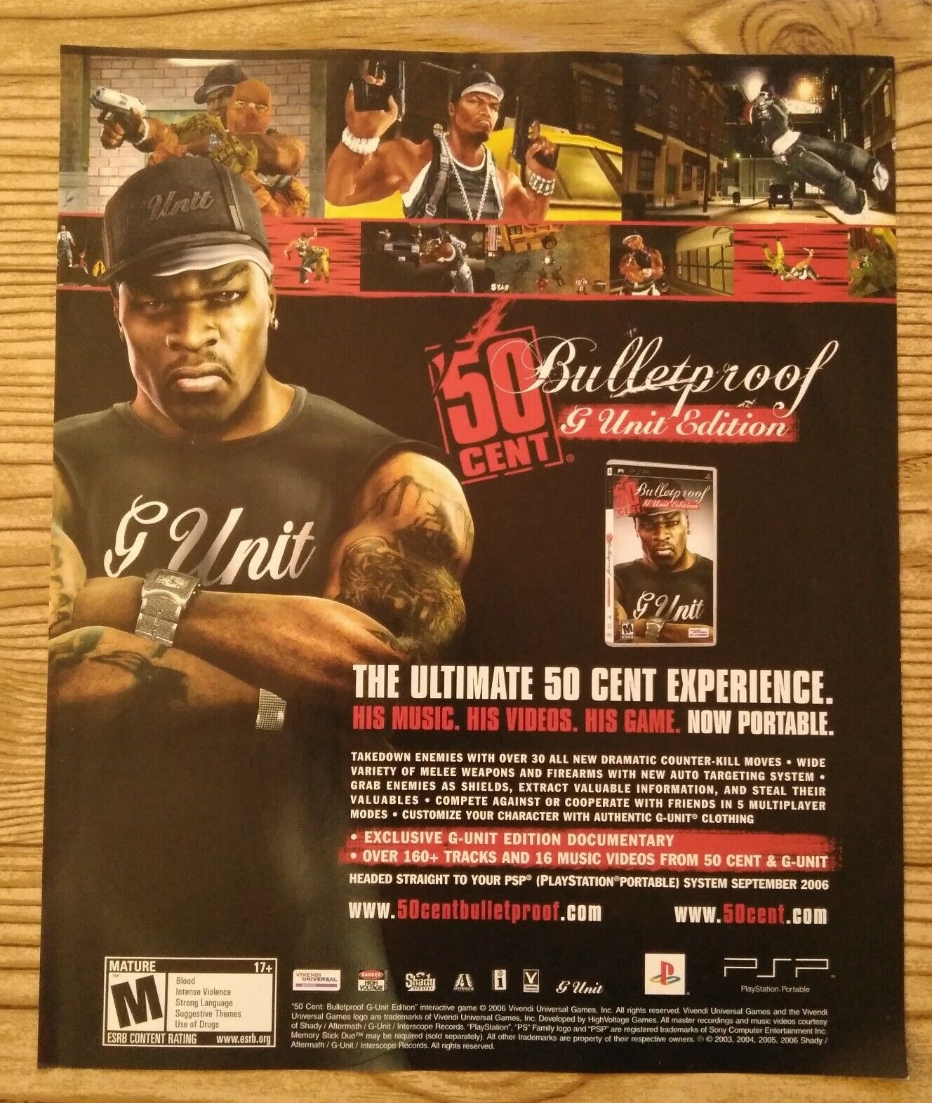 50 Cent Bulletproof G Unit Edition PS PSP 2006 Vintage Print Ad/Poster