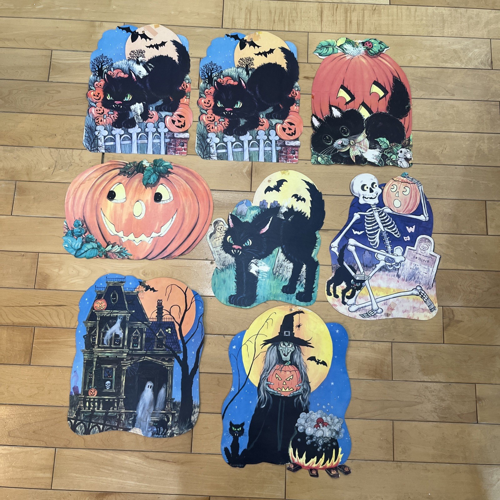 Vintage HMS Halloween Cardboard Die Cut Wall Decorations Double Sided Lot Of 8