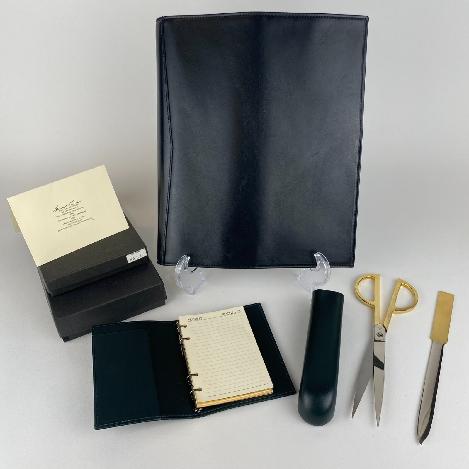 Vintage Stuart Kern America Black Leather Portfolio Desk Set Scissors NOS USA Vintage Stuart Kern America Black Leather Portfolio Desk Set Scissors NOS USA