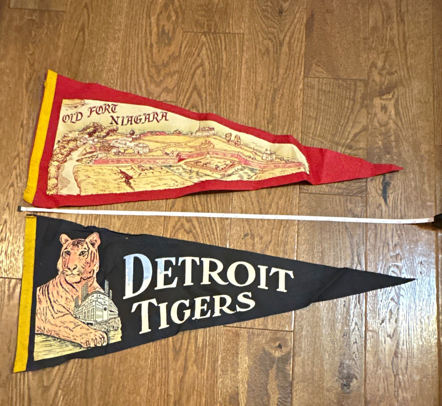 Vintage Lot of 2 Felt Pennants: Detroit Tigers & Old Fort Niagara Red/Yellow Vintage Lot of 2 Felt Pennants: Detroit Tigers & Old Fort Niagara Red/Yellow