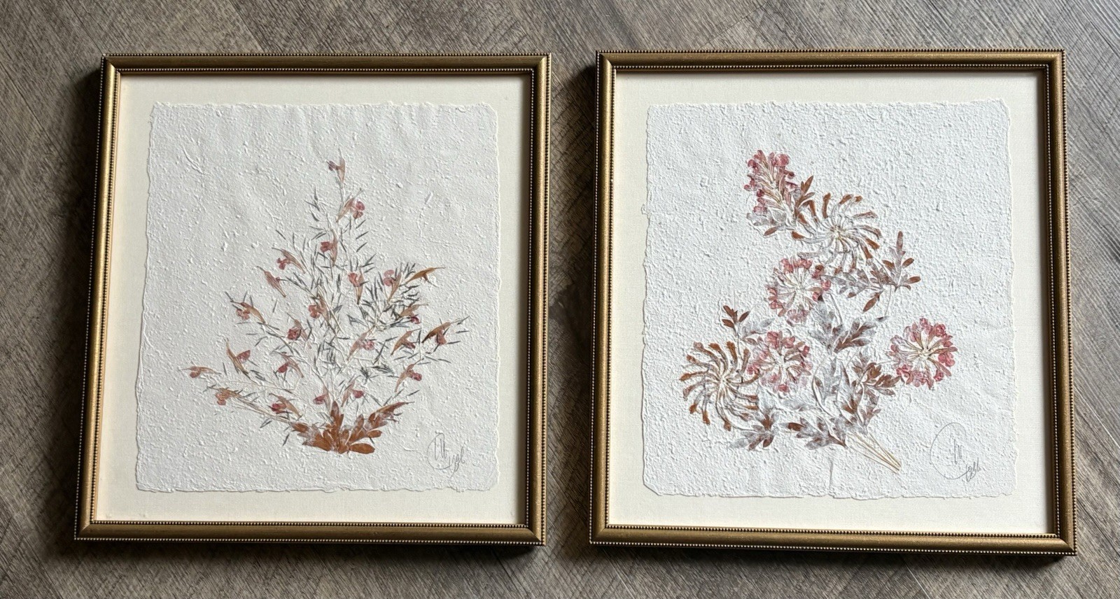 Vintage 2009 Art Prints Pressed Flowers Set of 2 Signed by Artist 15" x 14" Nice Vintage 2009 Art Prints Pressed Flowers Set of 2 Signed by Artist 15" x 14" Nice