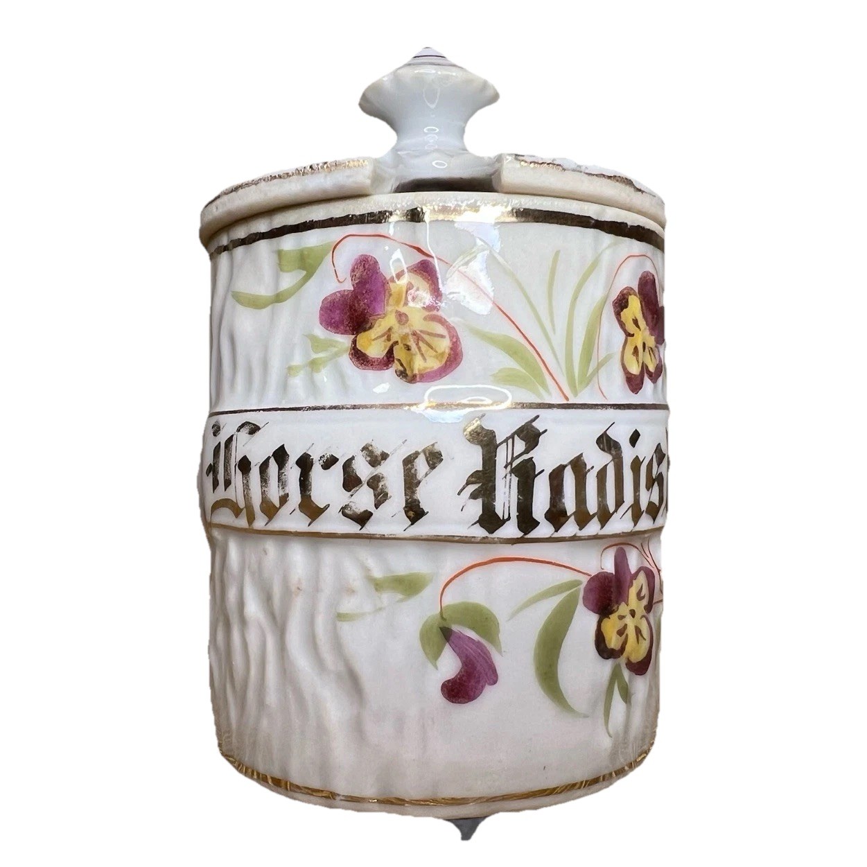 Antique Victorian Porcelain Horseradish Pot Jar Hand Painted Floral Gilt Lid Antique Victorian Porcelain Horseradish Pot Jar Hand Painted Floral Gilt Lid