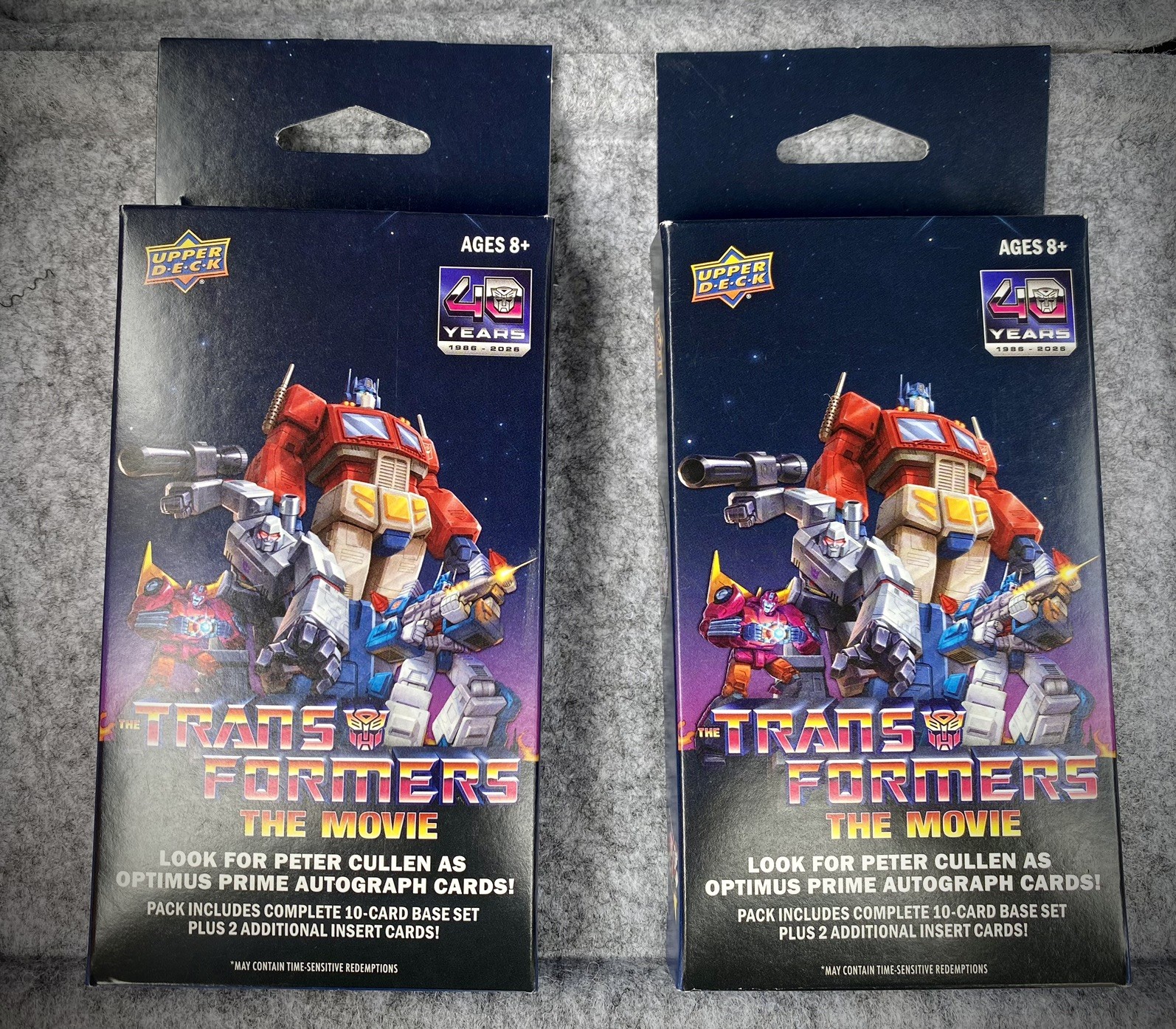 TRANSFORMERS THE MOVIE 40TH Upper Deck Trading Card (2 sealed hanger boxes) TRANSFORMERS THE MOVIE 40TH Upper Deck Trading Card (2 sealed hanger boxes)