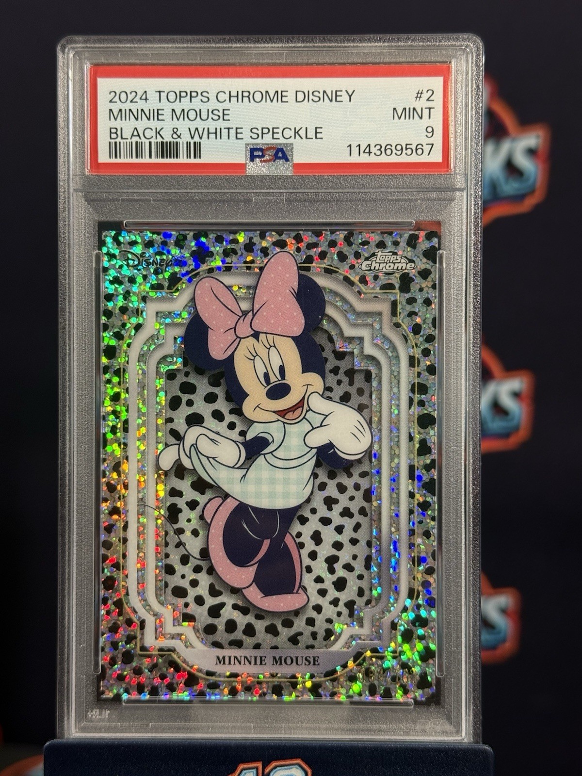 2024 Topps Chrome Disney Minnie Mouse Black & White Speckle PSA 9 2024 Topps Chrome Disney Minnie Mouse Black & White Speckle PSA 9
