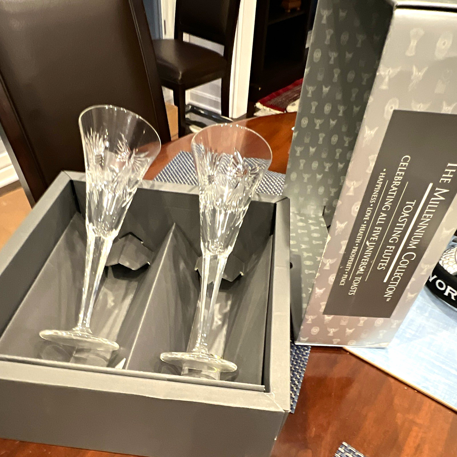 Waterford Millennium Cut Crystal Stemmed Champagne Flutes Set of 2 10 in Clear Waterford Millennium Cut Crystal Stemmed Champagne Flutes Set of 2 10 in Clear