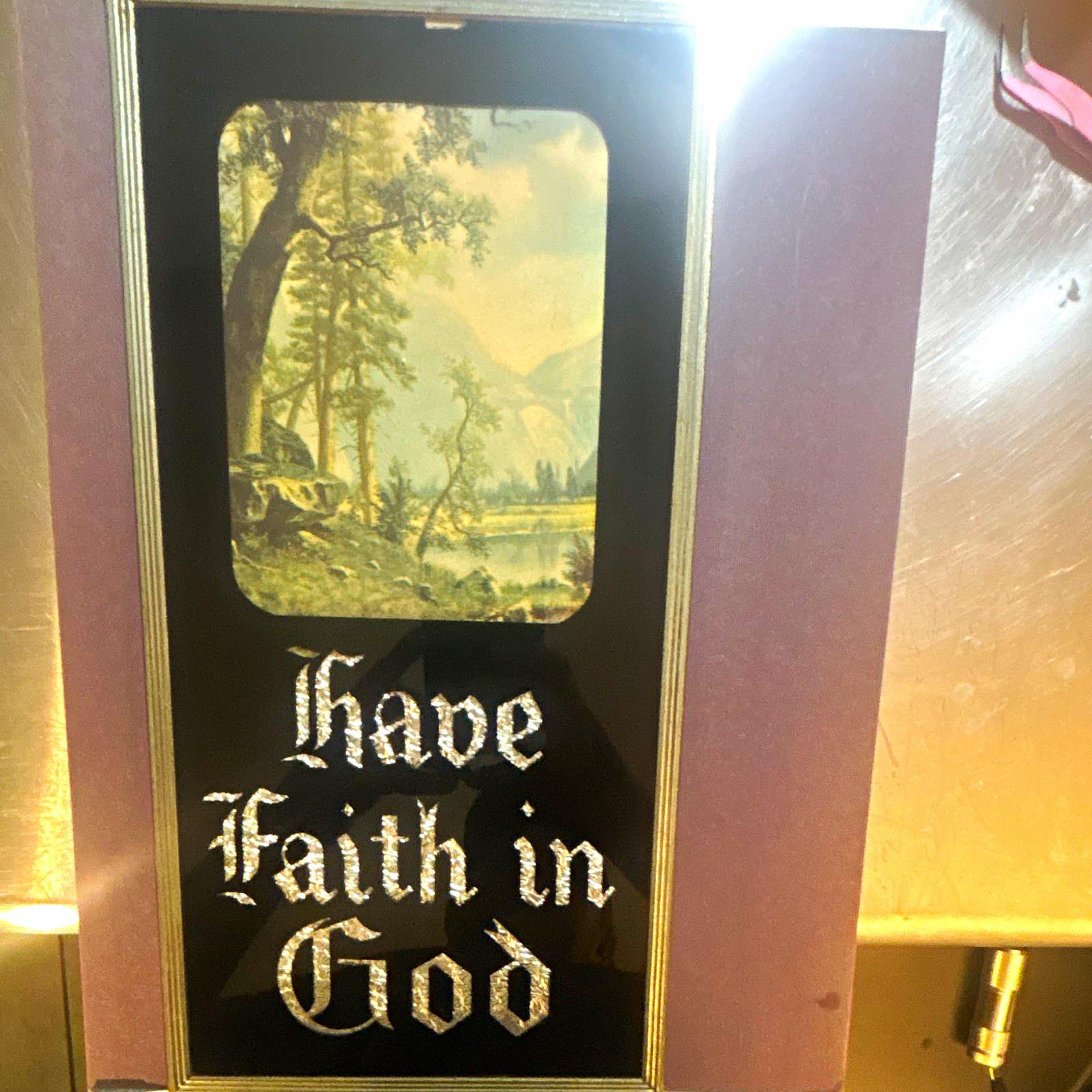 Vintage Have Faith in God Religious Wall Art Silver Foil Black Glass Framed
