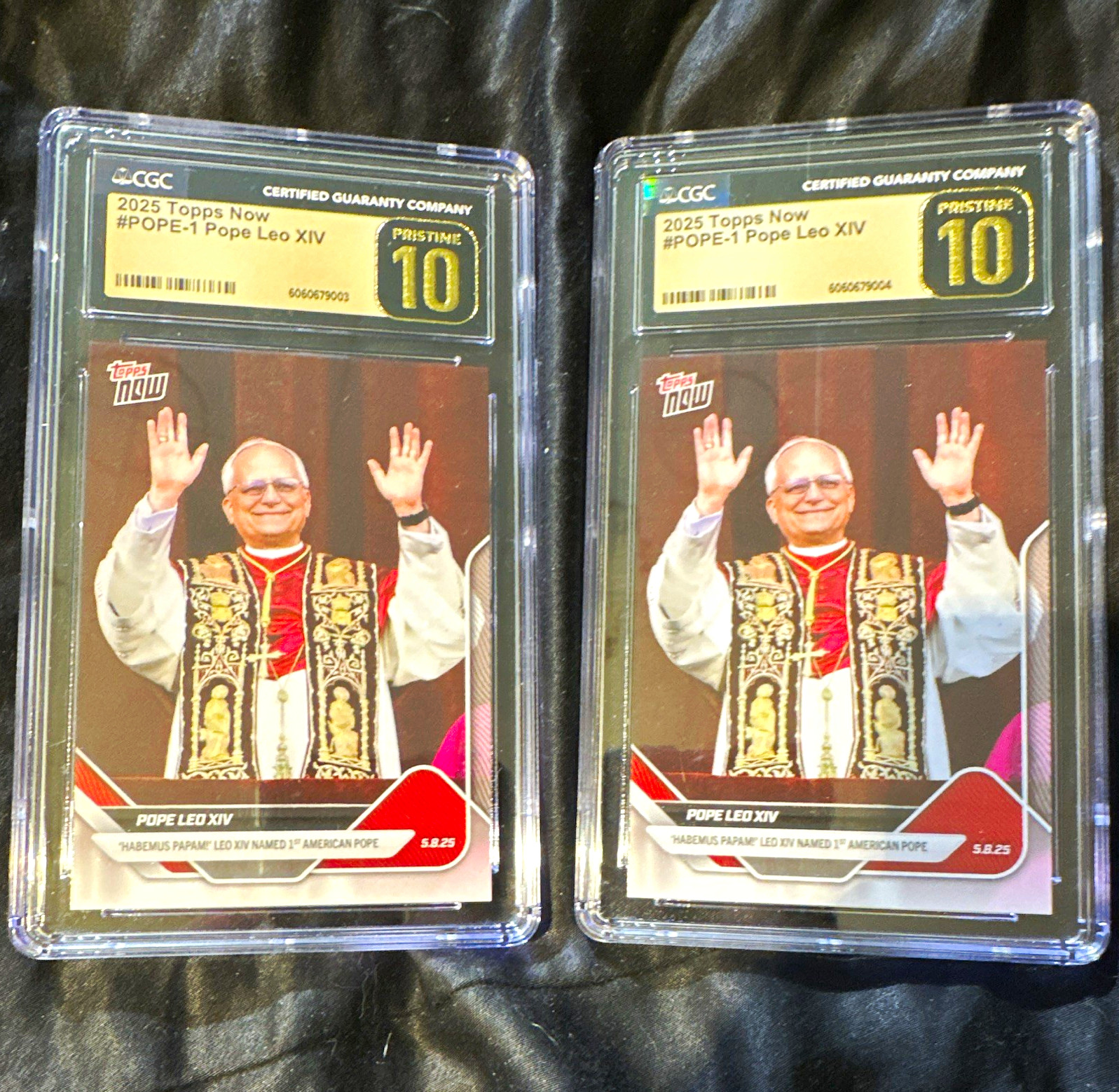 Topps 2025 Topps Now Pope Leo XIV POPE-1 CGC 10 Trading Card Lot (2) Topps 2025 Topps Now Pope Leo XIV POPE-1 CGC 10 Trading Card Lot (2)