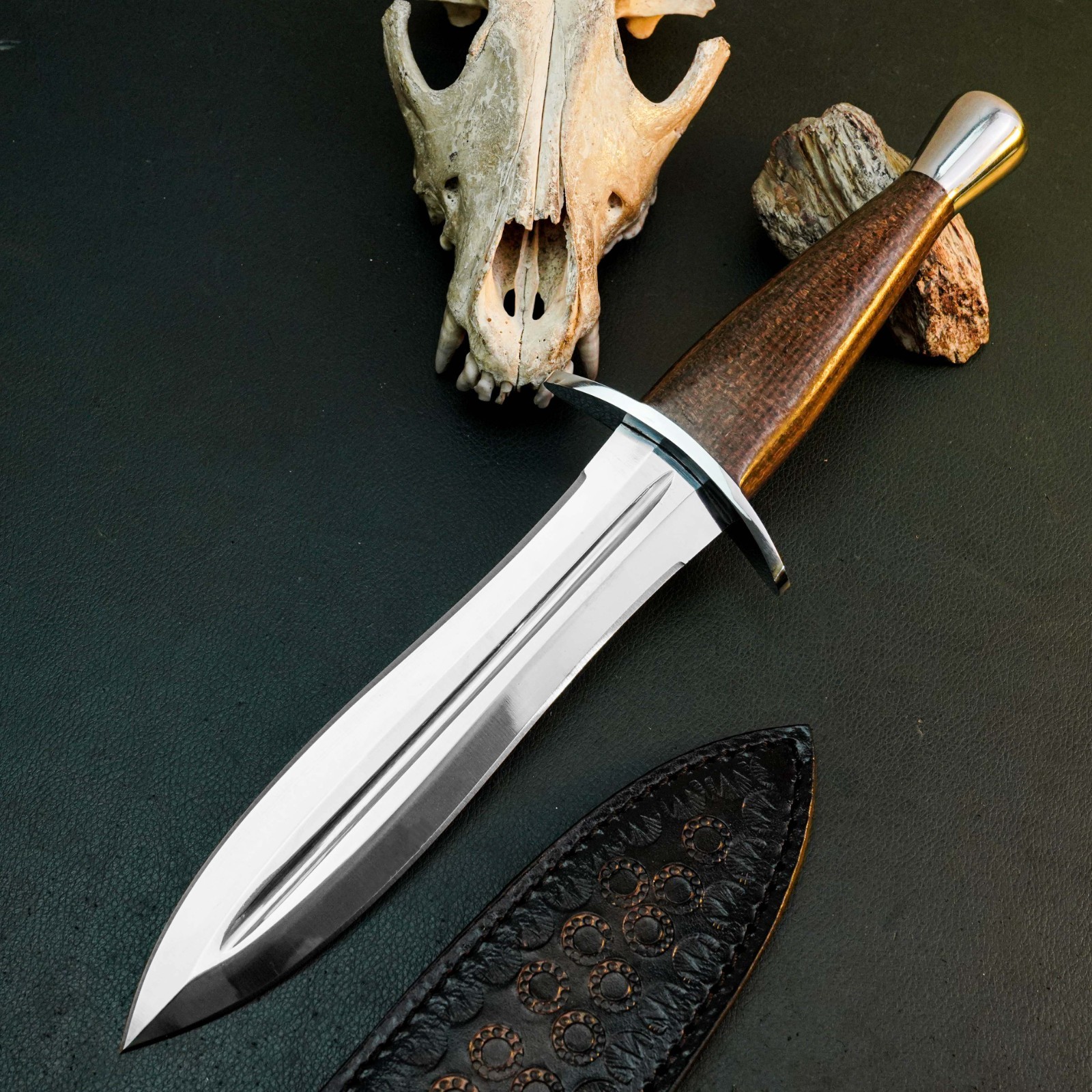 12.9 inch D2 Dagger Knife Full Tang Micarta Handle Fixed Blade Leather Sheath 12.9 inch D2 Dagger Knife Full Tang Micarta Handle Fixed Blade Leather Sheath