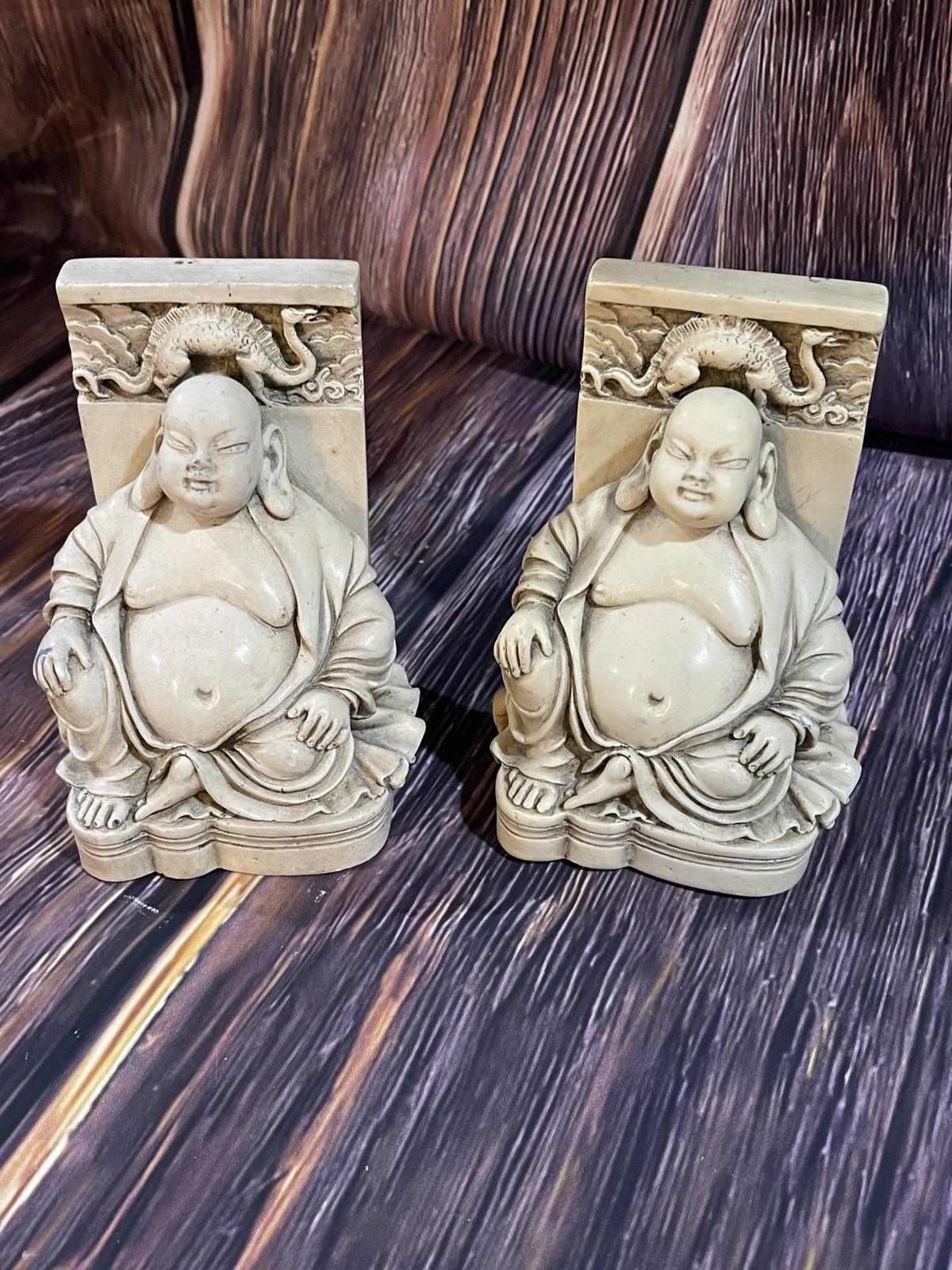 Vintage Hand Carved Stone Laughing Buddha Bookends Collectible Excellent shape Vintage Hand Carved Stone Laughing Buddha Bookends Collectible Excellent shape