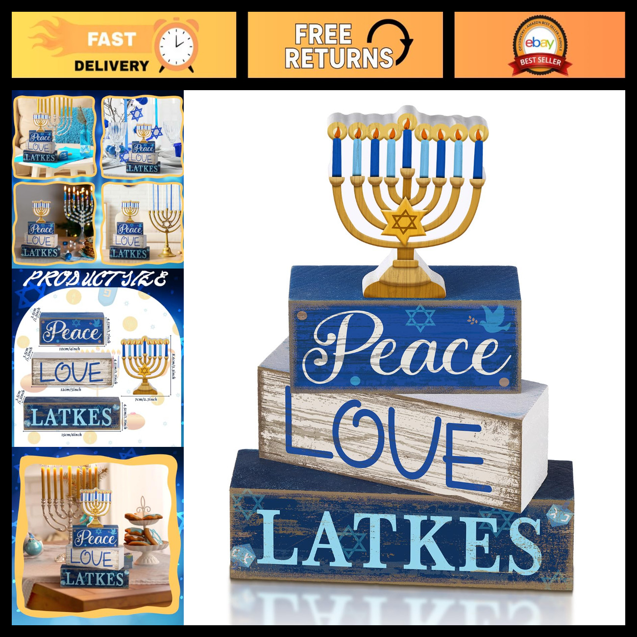 4 Pcs Wooden Menorah Decor - Lineshading Hanukkah Home Decorations, Festive Holi 4 Pcs Wooden Menorah Decor - Lineshading Hanukkah Home Decorations, Festive Holi