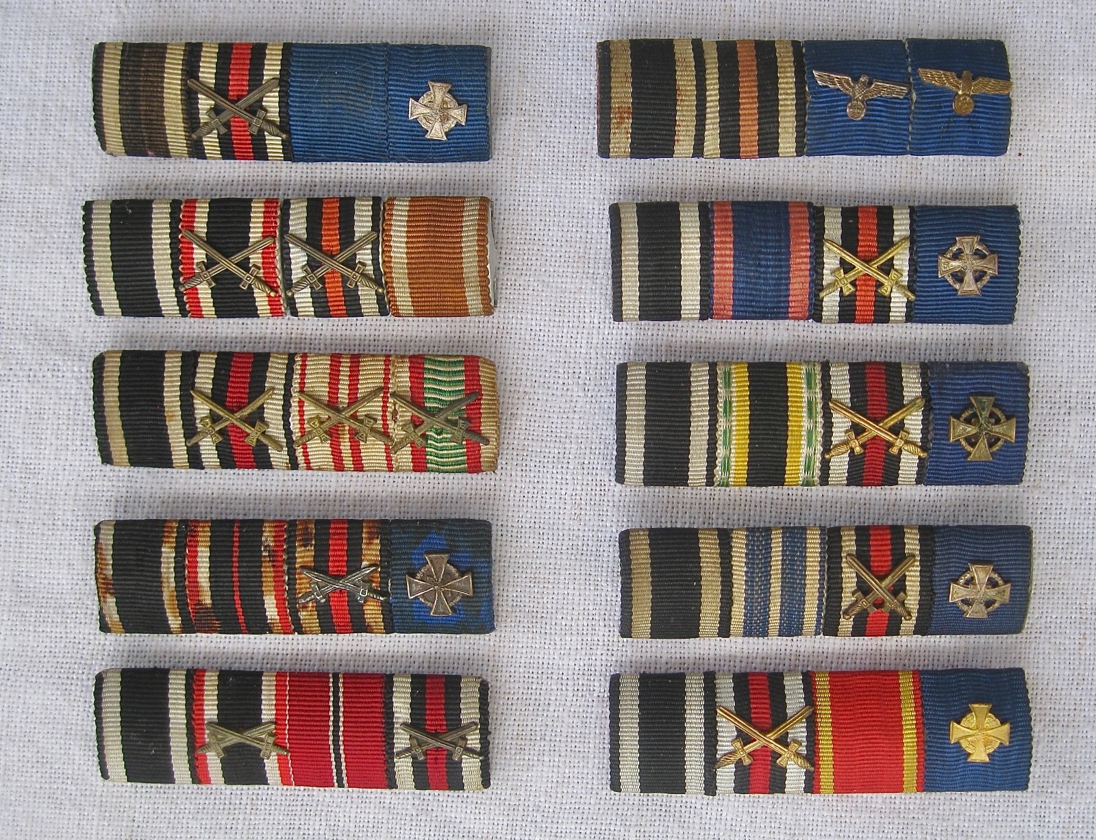 TEN (10) WW1 WW2 German Ribbon Bars - Oldenburg, Saxe Meiningen, Lippe, & MORE TEN (10) WW1 WW2 German Ribbon Bars - Oldenburg, Saxe Meiningen, Lippe, & MORE