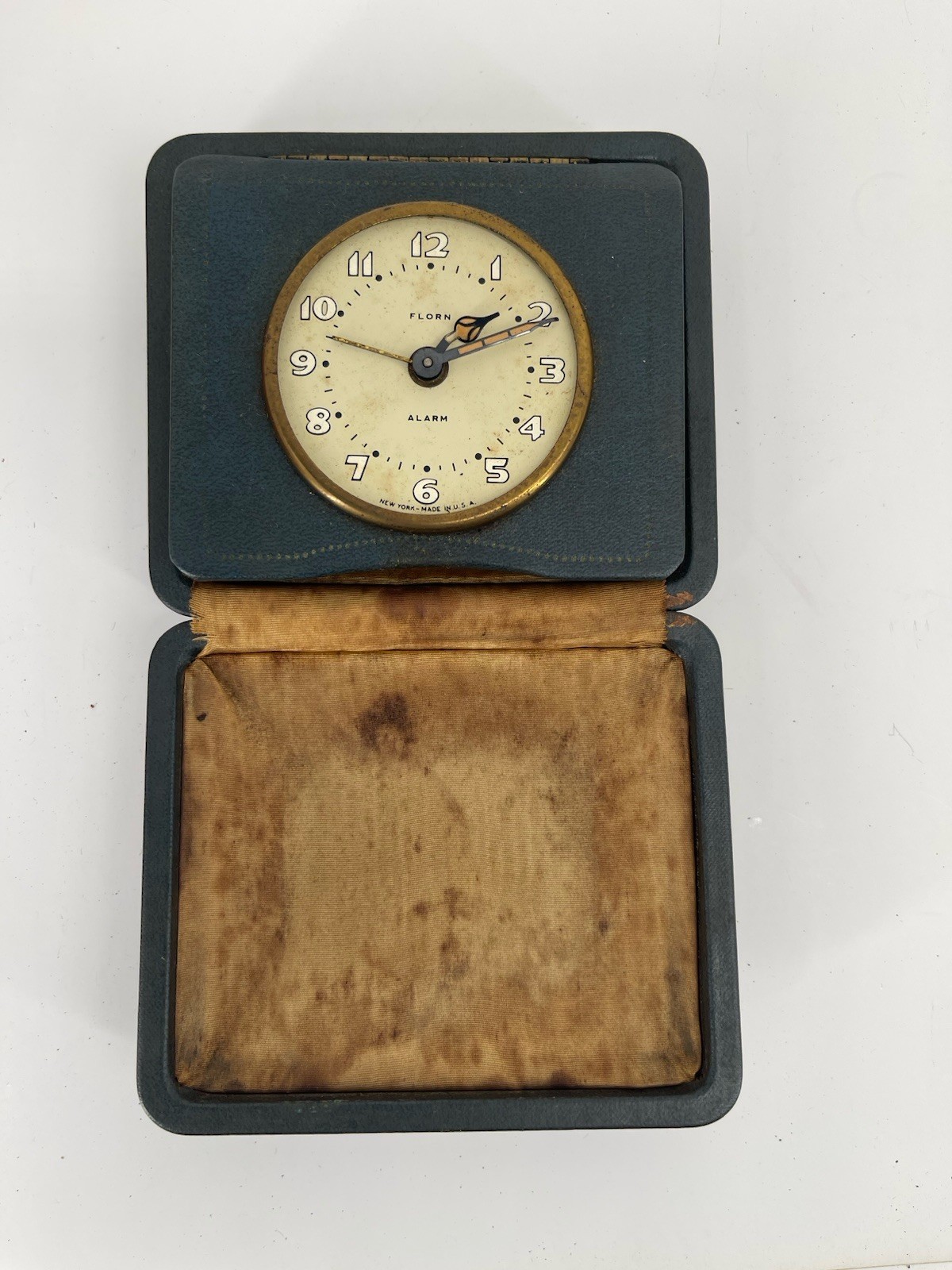 Vintage Elorn New York Travel Alarm Clock Folding Case Made in USA Mechanical