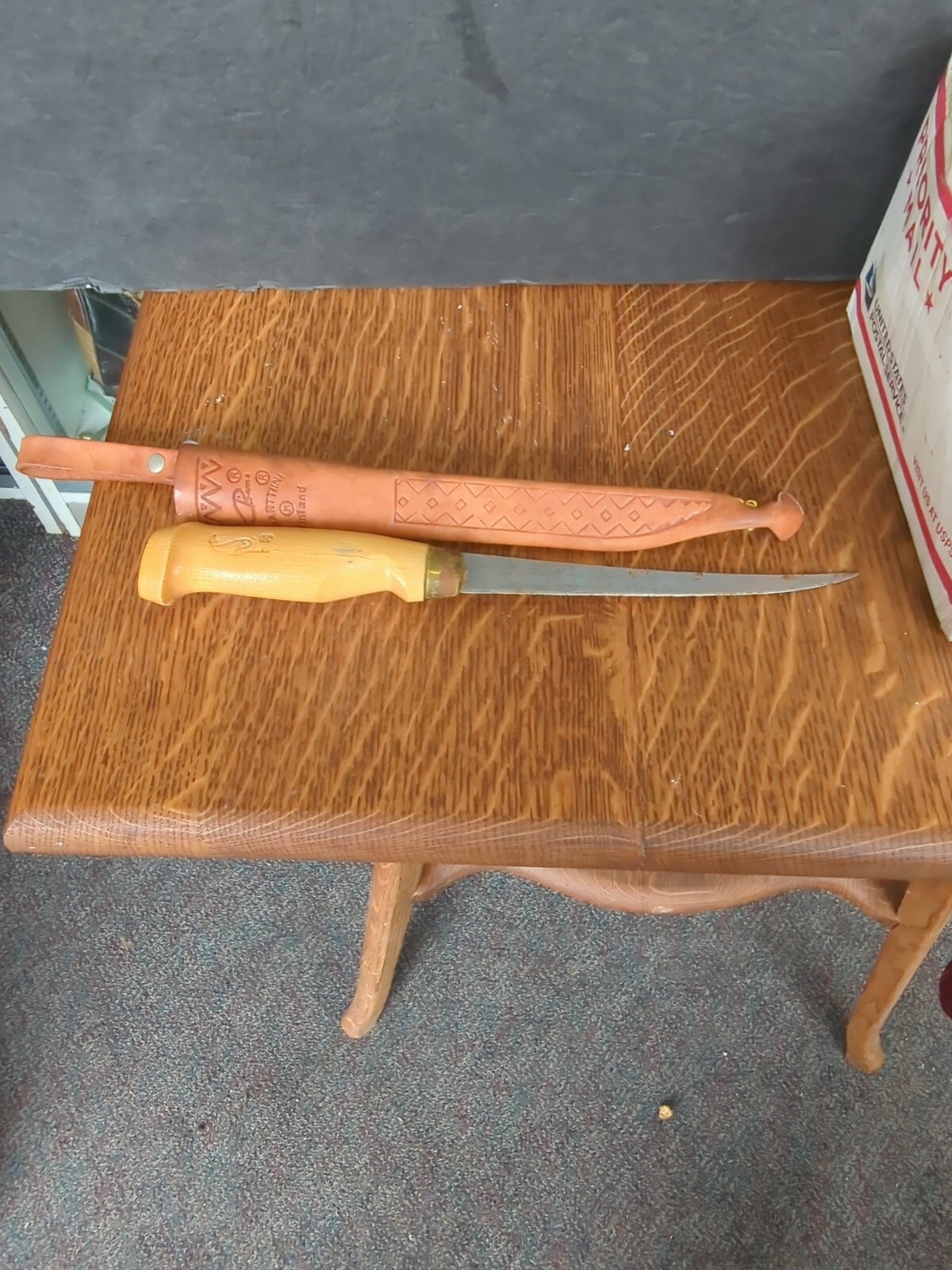 Vintage J Martini Finland Fishing Filet Knife Signed Blade Leather Sheath Vintage J Martini Finland Fishing Filet Knife Signed Blade Leather Sheath