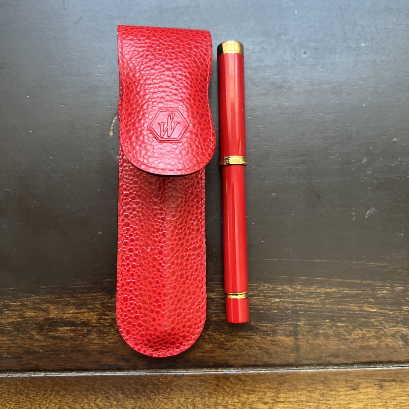 Vintage Waterman Lady Charlotte Red Lacquer and Gold Plated Pen and Case France Vintage Waterman Lady Charlotte Red Lacquer and Gold Plated Pen and Case France