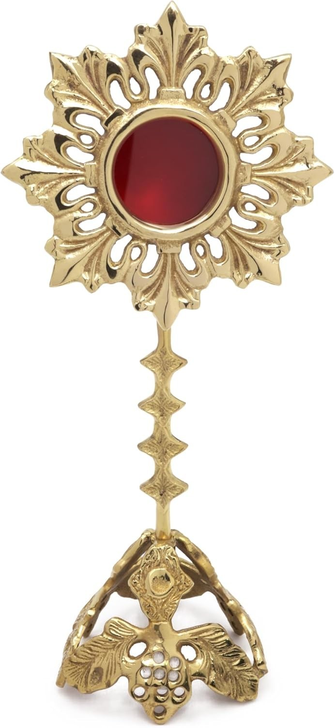 Small Solid Brass Reliquary, Ornate Monstrance Display, 7.67 Inch Small Solid Brass Reliquary, Ornate Monstrance Display, 7.67 Inch