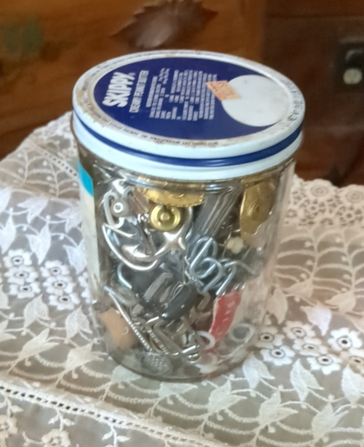 Old Skippy Jar Full Of Junk Drawer Treasures Metal Old Skippy Jar Full Of Junk Drawer Treasures Metal