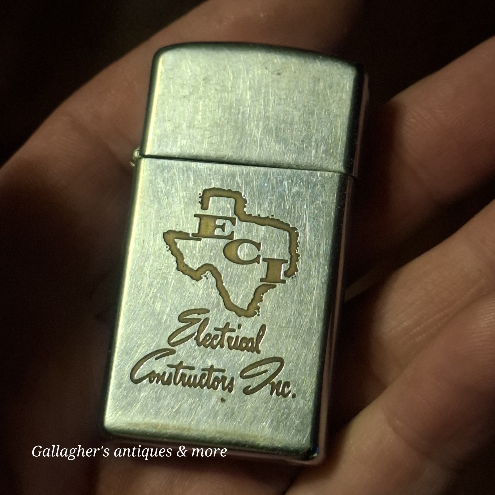 Vintage 1960s Zippo Slim Lighter ECI Electrical Contractors Texas Advertising