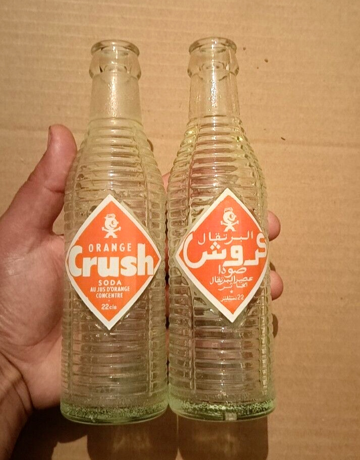 Tow Old Rare Vintage Crush orange Juice Bottle Glass - 22cl Size -for collection