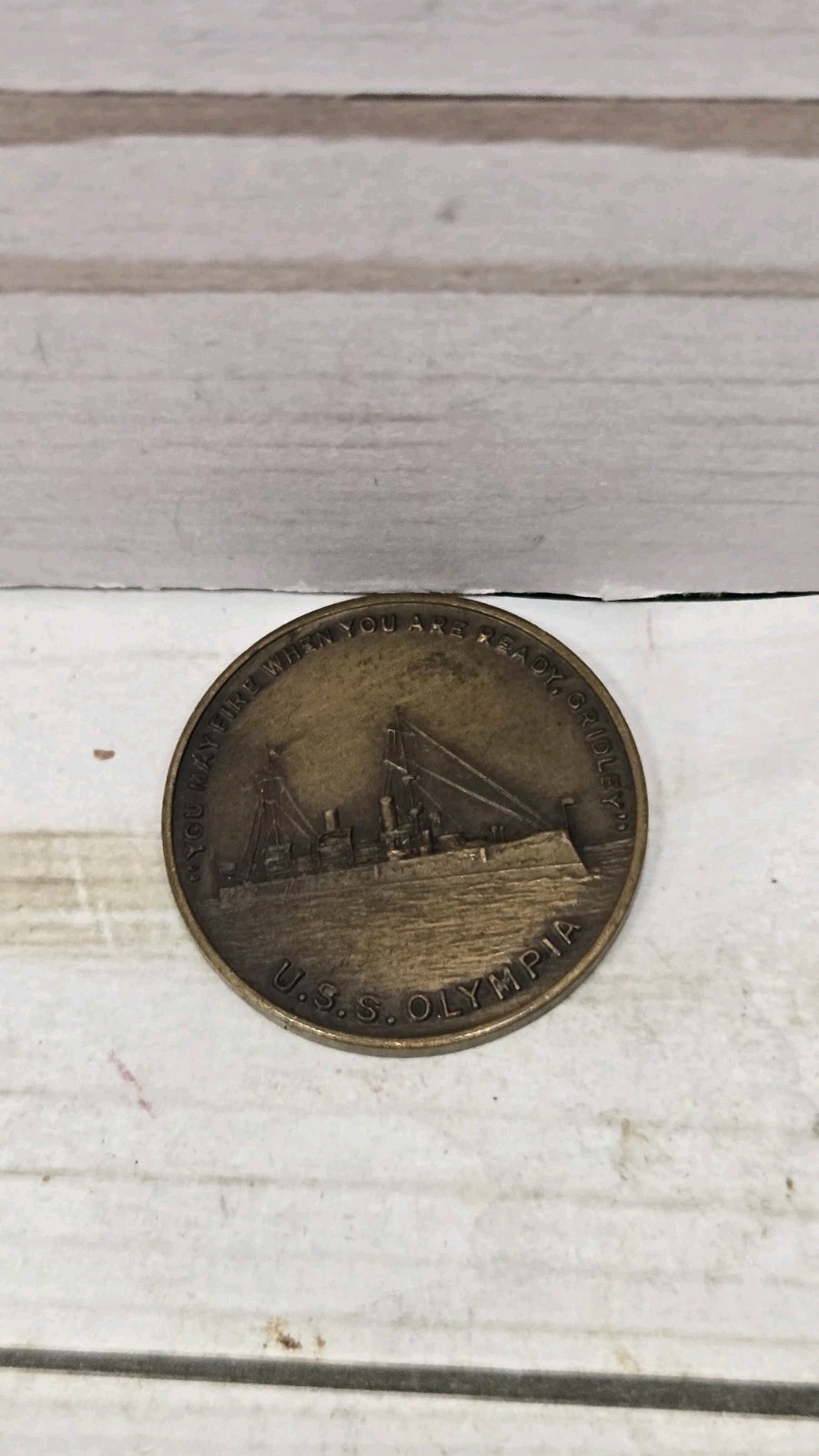 Original Vintage USS Olympia Coin Made From Dewey’s Flagship Propeller Original Vintage USS Olympia Coin Made From Dewey’s Flagship Propeller