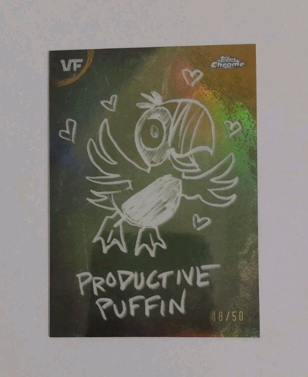 2026 Topps Chrome VeeFriends Productive Puffin Chalkboard Gold /50 C-17