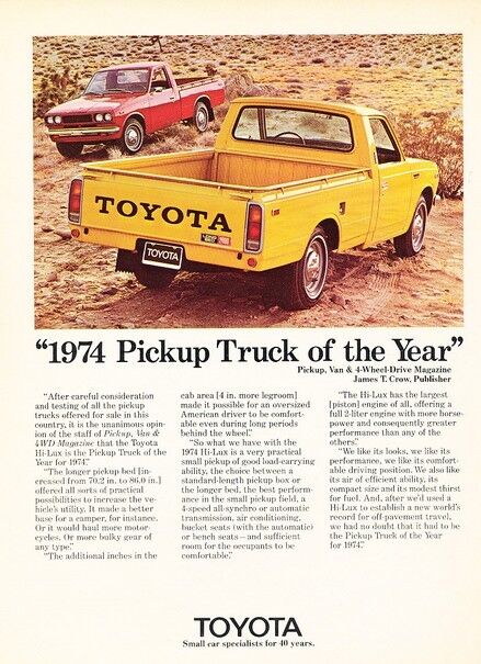 1974 Toyota Pickup Truck - Of Year - Original Advertisement Print Art Car Ad D54