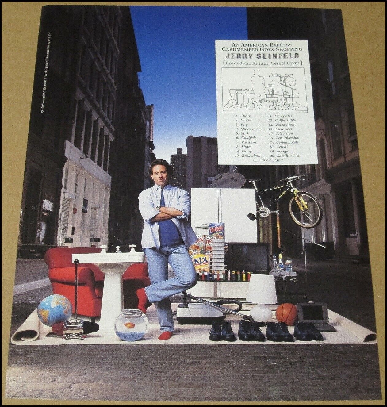 1996 Jerry Seinfeld American Express Card Print Ad Advertisement Page Vintage