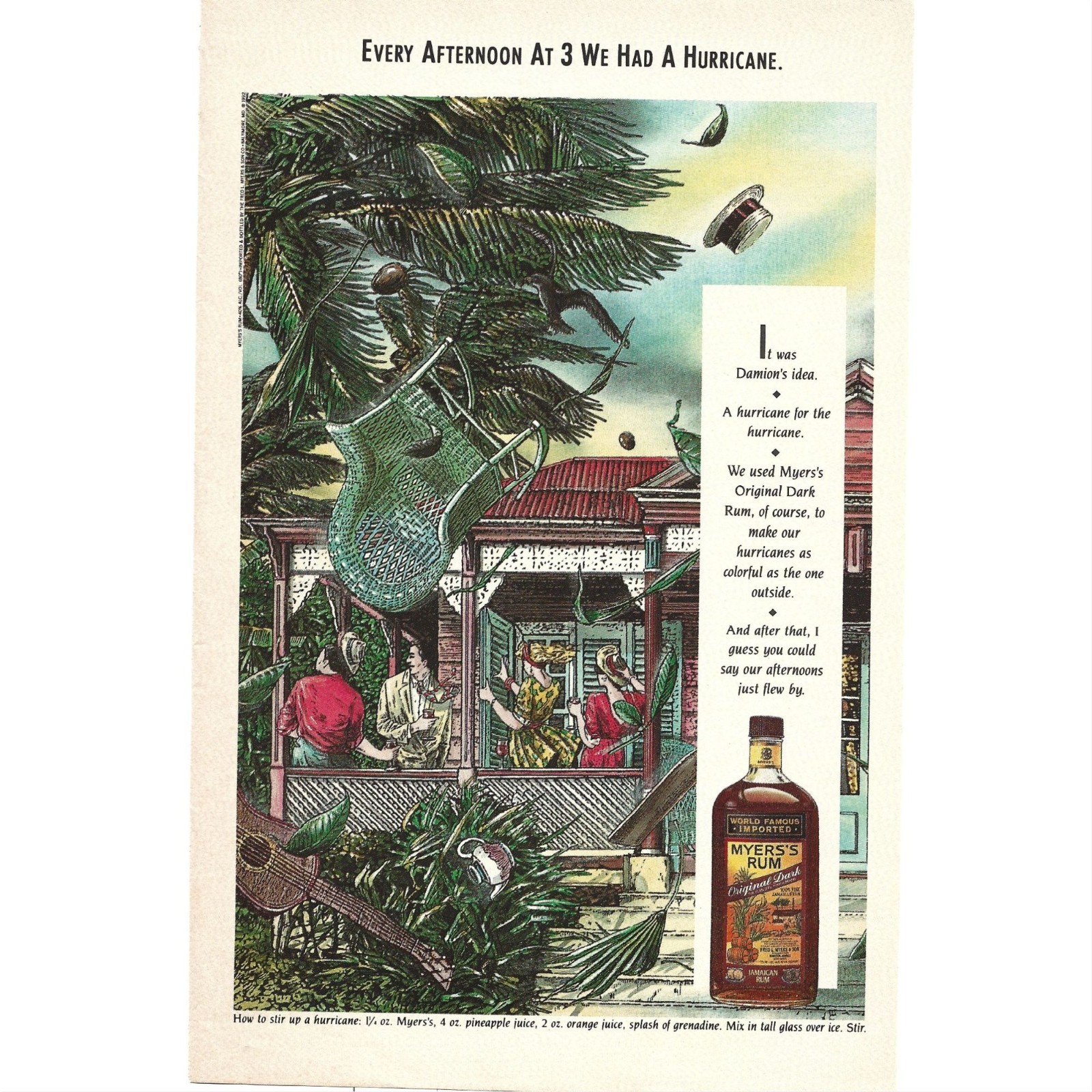 1992 Myerss Original Dark Rum Vintage Print Ad Tropical Hurricane 1992 Myerss Original Dark Rum Vintage Print Ad Tropical Hurricane
