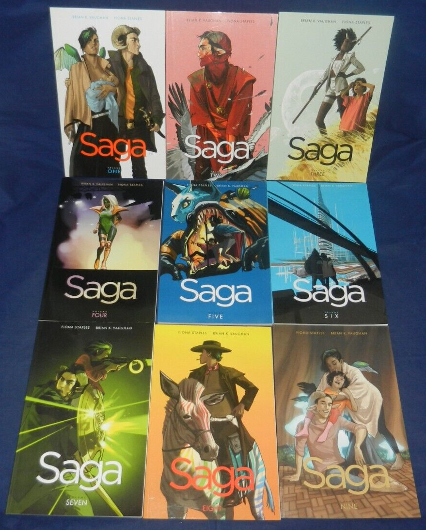 Saga Vol 1-9, Brian K. Vaughan, Graphic Novels, Image, Most 1st Prints, VG, PB