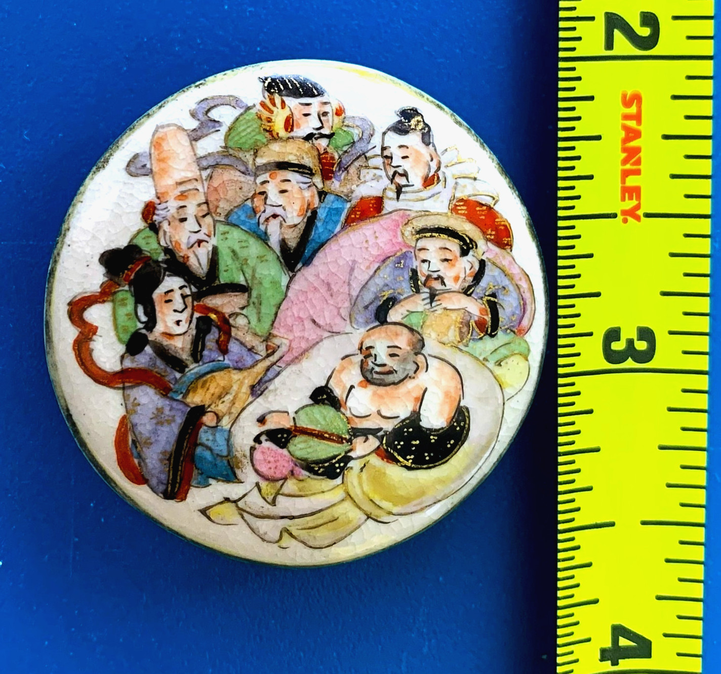 1 1/2" Vintage Hand Painted Satsuma Porcelain Gods Button - Rare X-Lg Siz 1 1/2" Vintage Hand Painted Satsuma Porcelain Gods Button - Rare X-Lg Siz