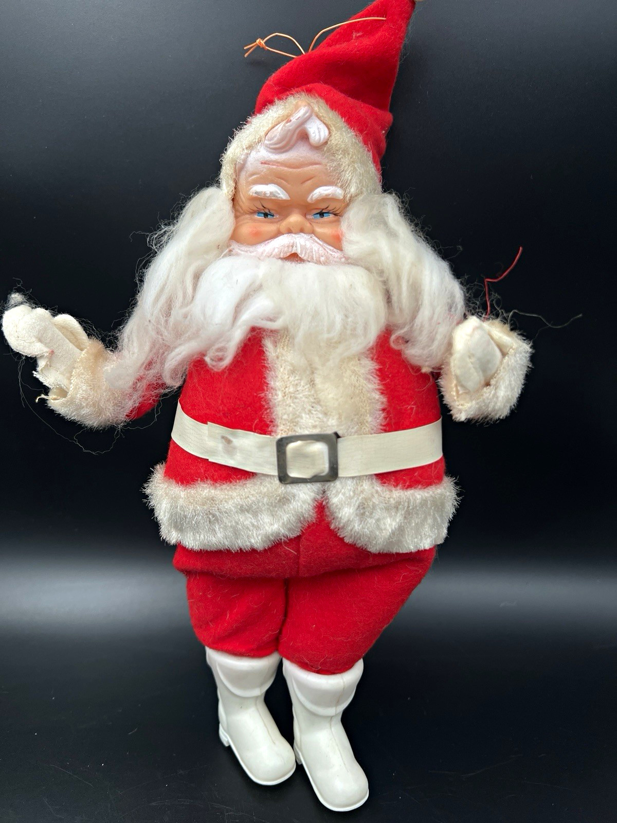 Vintage 1950s Japan Rubber Face Santa Doll Red Felt Suit White Boots Christmas Vintage 1950s Japan Rubber Face Santa Doll Red Felt Suit White Boots Christmas
